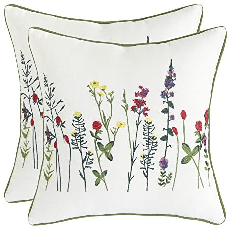 Tosleo Lot de 2 Taies d'oreiller Fleur de Jardin 45x45cm Housse de Coussin Paille Jaune Brodées pour Chambre Canapé Salon Maison Décoration Café Ferme