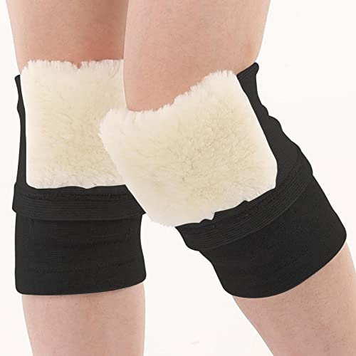 fanelod Kniebandage aus Kaschmir | Dicke Kniebandage aus Wolle | Bequeme Kniebandage, Stützhülse, Berberfleece, elastische Kordel zum Skifahren, Radfahren, Camping, Laufen
