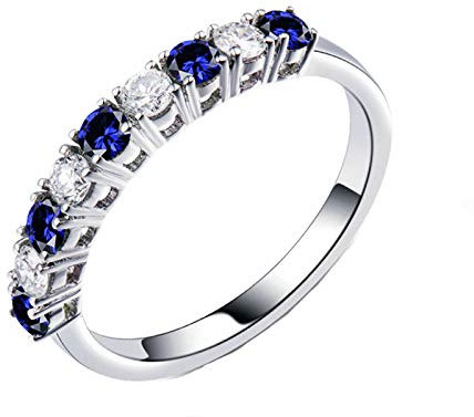 Lieson Frauen Ringe Weißgold 750 18K, Hochzeit Ring Damen Reihe 0.36ct Rund Saphir mit 0.26ct Diamant Verlobungsring Weißgold Große 60 (19.1)