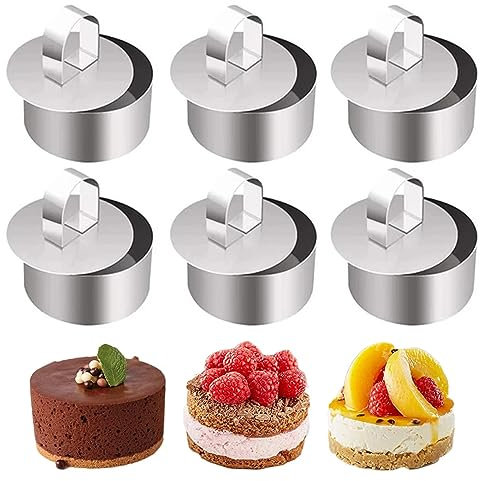 Anicy 6 Stück Dessertringe 8cm - Dessertring Servierringe Edelstahl Set, Klein Tortenring mit Pusher Geeignet für Hausgemacht Dessert Gebäck Mousse Kuchenbacken Kochen Pfannkuchen Kekse