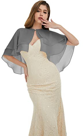 Kyhlten Frauen Chiffon Stole Scarf Capelets für Damen, Chiffon Cape Umhang Wraps zum Festlich Abendkleid Hochzeit Kap Zudecken for Women Party Kostüm Accessoires, Grau