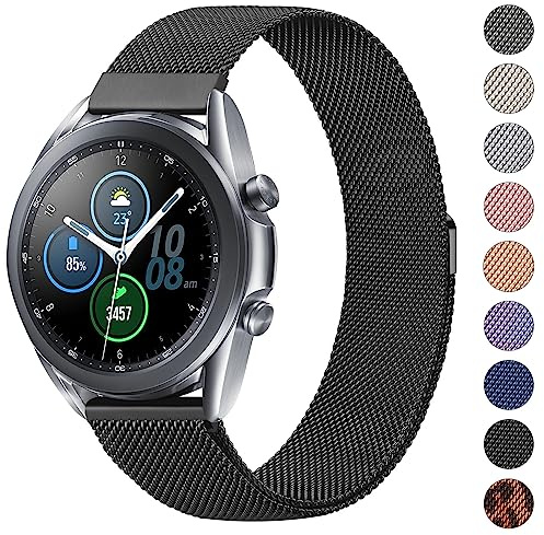 Metal Straps Compatible for Samsung Galaxy Watch 3 41mm 42mm Women Men,20mm Stainless Steel Mesh Adjustable Replacement for Samsung Galaxy Watch 3 41mm/Galaxy Watch Active 2 40mm 44mm(Black)
