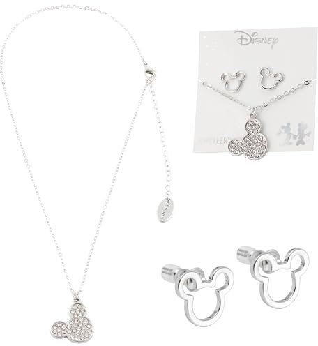 Disney Lilo und Stitch Schmuckset, Mickey & Minnie Mouse Armband Halsband Schmuckkästchen - Mädchen Geschenke (Silber Mickey)