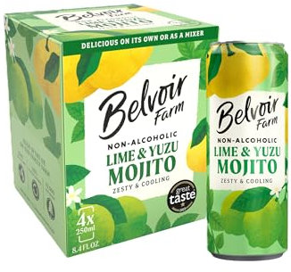 Belvoir Farm Non-Alcoholic Lime & Yuzu Mojito - Freshly Squeezed Lime Juice & Mint, 100% Natural Ingredients, No Artificial Sweeteners & Preservatives, Gluten Free, Vegan, Recyclable Packaging 4x250ml