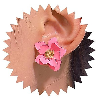 Inateannal Boucles D'oreilles Fleur Boho En Résine Grandes Boucles D'oreilles Fleur Acrylique Boucles D'oreilles Pétales De Fleurs Roses Boucles D'oreilles Fleur Mate Vintage Bijoux Pour Femmes Et