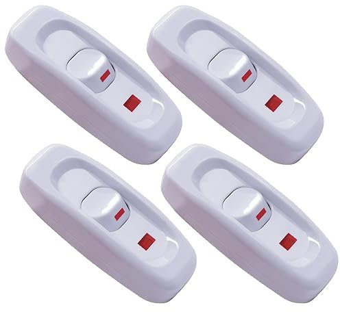 Gebildet 4PCS Interruptor de Cable en Línea Botón de Encendido/apagado 10A 250V Interruptor de Alimentación en Línea con Luz LED para Lámpara de Mesa Lámpara de Escritorio Lámpara de cama (blanco)