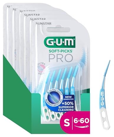 GUM SOFT-PICKS PRO Interdentalreiniger | gebogene Form für leichten Zugang zu schwer zugänglichen Stellen | sanfte Wirkung für empfindliches Zahnfleisch [S - 6x60]