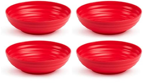Acan Tradineur - Pack de 4 Platos Hondo Decorativo para Navidad – Reutilizable - Fabricado en España - Capacidad 900 ml - Ø 19 x 5,5 cm - Color Granate