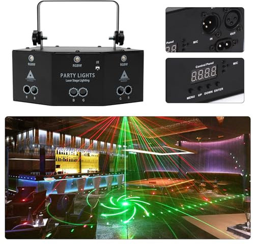 DSYOGX 9-eye RGB DMX - Proiettore laser per feste con telecomando, luce RGB, proiettore da discoteca, per pub, pattini a rotelle, KTV, feste di famiglia, compleanni
