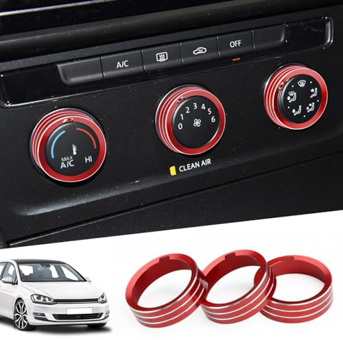 MARCHFA Aria Condizionata Auto Multimedia Manopola Anello di Controllo Anello Decorativo per Golf 7 Mk7 2013-2020 Auto Accessori Anello della Manopola dell'Aria Condizionata 3 Pezzi Rosso