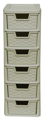 SIDSONS Plastic Storage Drawer Unit 6 Drawer Tiny Tower Rattan Effect Tower Unit Cream Drawers Any Room, Bathroom, Bedroom, Home Office/Study, Kitchen, Living Room Storage Organizer Rack 6 Tier