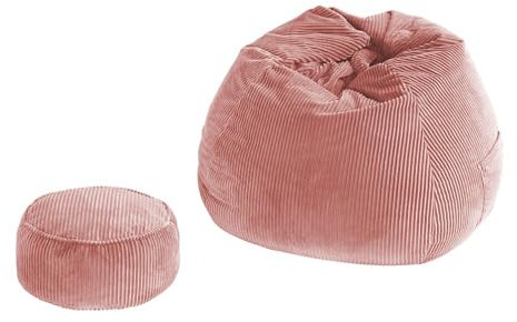 Home Deluxe - Sitzsack Calm mit Hocker - Stoff: Samt Cord, Farbe: Rosa - inklusive Füllung I Sitzmöbel Bean Bag Sitzsäcke