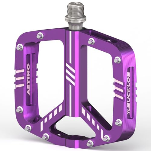 BUCKLOS Flache Mountainbike-Pedale, Mountainbike-Pedale, Aluminiumlegierung, rutschfest, groß, konkav, Plattform-Pedale für BMX, Downhill, AM, Enduro, 9/16 Zoll (2,4 cm) (lila)