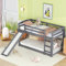 Kinderbett Etagenbett 90×200, Hochbett Kinder mit Leiter, Rutsche und Lattenrost, Platzsparendes Hausbett Etagenbettrahmen Spielbett Jugendbett, Holzbett aus massiver Kiefer, Ohne Matratze, Grau