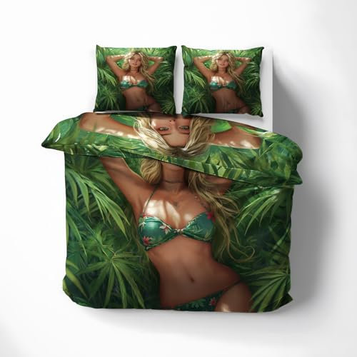MOBEITI Sexy Frau Bettwäsche 135x200, Nackte Frau Wendebettwäsche & Deko, Weiche Kuschelige Mikrofaser Bettbezug Set 2teilig, 1 Kissenbezug 80x80, mit Reißverschluss -MO&172
