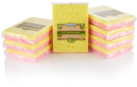 Minky Eco Sponge Wipes x2 - Pack of 16, 100% Biodegradable, Ultra Absorbent, Strong & Long Lasting Sponges, Cleaning Cloths, Sponges Washing Up, Cleaning Tools