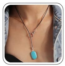 Xduargs Boho Turquoise Y Necklace Teardrop Turquoise Y Drop Necklace Black Leather Rope Turquoise Necklace Blue Turquoise Stone Leather Necklace Jewelry for Women and Girls