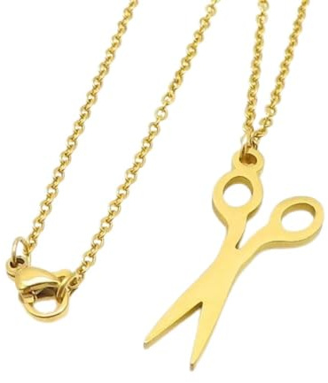 Bungsa Kette mit Scheren-Anhänger Goldfarben 44 cm aus Edelstahl für Damen und Herren