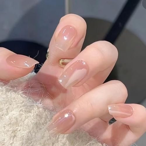 Square False Nails, 30Pcs Gradient Aurora Fake Nails Square Press on Nails, Hailey Nail Tips with Nail Glue, Stick on Nails for Women (Gradient Aurora)