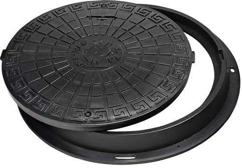 BABYLONPLAST Schachtabdeckung, Kanaldeckel DN600/780, Deckel Kunststoff Schachtdeckel A15, mit Sicherungssystem - Belastbar bis 15 kN Frost- und Hitzebeständig (Schwarz)