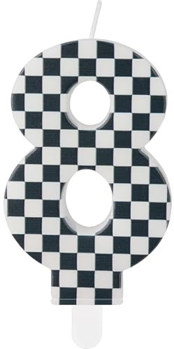 Racing Car Birthday Candles With Black White Stripes, Number 8 Candles for Cakes, Cake Toppers, Theme Party for Girls Boys 8th Birthday Decorations Accessories