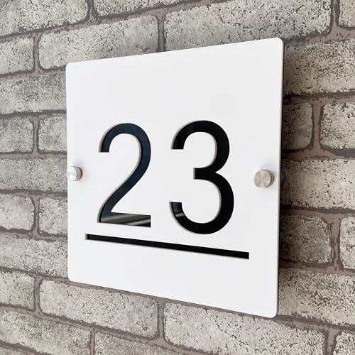 Plaque de numéro de maison personnalisable 3D en acrylique noir et blanc avec adresse, plaque de porte intérieure et extérieure idéale pour maison, hôtel, appartement, magasin