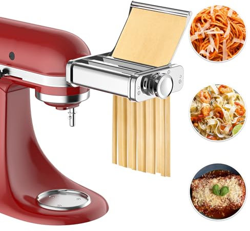3-in-1 Nudelaufsatz für KitchenAid Standmixer, Edelstahl Pasta Maker für KitchenAid Mixer Aufsätze, Pasta Maker Inklusive Nudelroller, Spaghetti & Fettuccine Cutter von Cofun