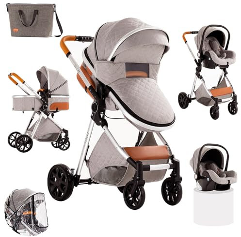 Sianldcone Poussette 3 en 1, Tissus Haut de Gamme Poussette Bebe, Poussoir Bidirectionnel Poussettes Avec Cosy, Vision Buverte Poussettes Combinées (V9 Light Grey)