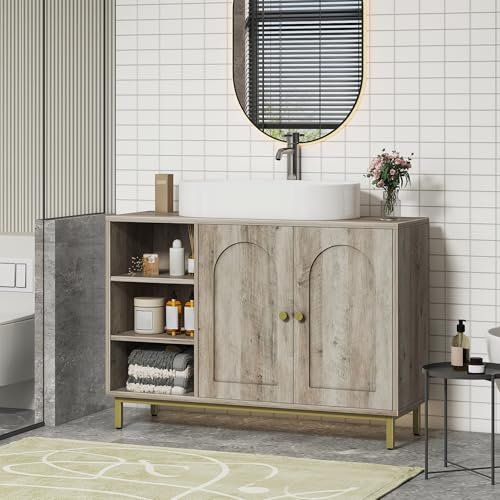 Hzuaneri Waschbeckenunterschrank, Unterschrank, Waschtischunterschrank, Badezimmerschrank mit 2 Türen, verstellbare Ablage, viel Stauraum, Moderner Stil, 30 x 90 x 63 cm, Greige BC09805GV1