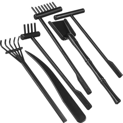 MHYGKTXRA Lot de 6 mini râteaux de jardin zen, outils de jardinage zen à faire soi-même pour le bureau, élégants outils de jardinage zen, accessoires de jardinage pour la méditation (noir)