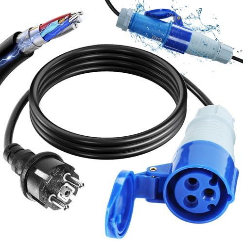 1m Cable Adaptador CEE, 230 V/16 A CEE Cable Adaptador, Con Protección De Contacto, 3 Pines Cable Adaptador para Barco, para Conexión De Electricidad En Caravanas y Barcos/Conexión De Tierra