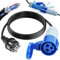 1m Cavo Adattatore CEE, Raccordo CEE 230 V/16 A e Spina Di Sicurezza con Cappuccio Di Protezione, 3 Pin Prolunga Elettrica per Campeggio Roulotte Camper E Barca