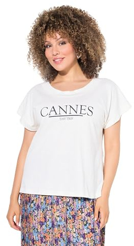 Ulla Popken Damen T-Shirt, Schriftmotiv, Oversized, Rundhals, Halbarm T-Shirt (1er Pack)