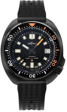 TACTICAL FROG Heimdallr 44 MM Edelstahl Herren Automatik Uhr, Saphirglas NH35A Bewegung 200 Meter Taucheruhr, Schwarz Gelbes Zifferblatt New, Kautschukband