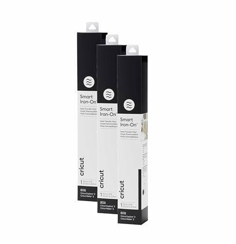 Cricut Smart Iron On, Black, 3-Pack of 3ft Rolls (13x36) Heat Transfer Vinyl for Maker & Explore Machines- Matless Cutting for Long cuts up to 12ft