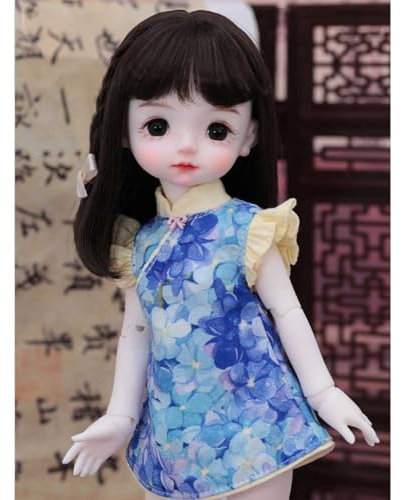 Niedliche BJD Doll 1/6 Bezaubernde SD-Puppe Ball Jointed Doll mit Cheongsam im Chinesischen Stil + Schuhe + Perücke + Handbemaltes Make-up, Höhe 26,3 cm/10.35 in