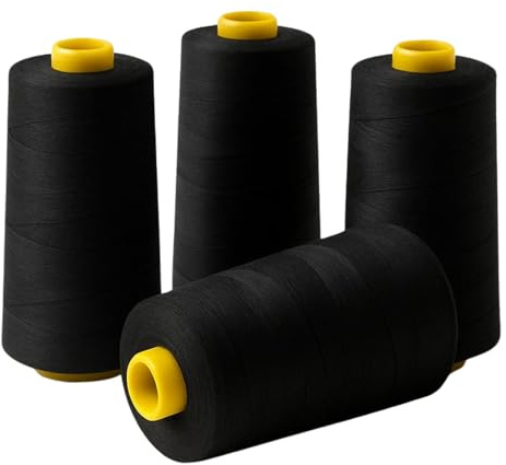 Buyers Point Overlocking Sewing Machine Polyester x4 Thread 5000 Yards Cones, 1,4 or 8 Cone Packs White, Black, Navy, Red, Beige, Grey, Purple, Cream (Black)