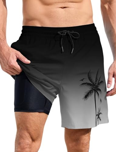 MARZXIN Badehose Herren 2 in 1 Badeshorts Schnelltrocknend Atmungsaktiv Schwimmhose Strandshorts Trainingsshorts mit Kompressionsliner