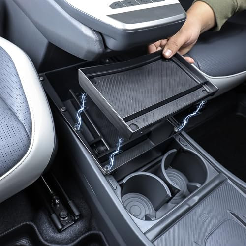 Cnaurda Reposabrazos frontal caja de almacenamiento organizador bandeja contenedor almacenamiento interior coche consola central compatible con Kia EV3, paquete de 1 (negro B)