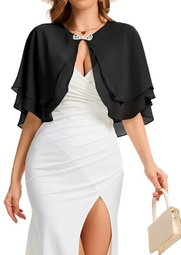 Bbonlinedress - Mantellina morbida in chiffon da donna, bolero da cerimonia, scialle estivo, elegante mantello da sposa, scialle per abiti, Nero , Taglia unica