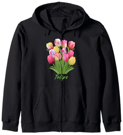 Bouquet de tulipes roses, blanches et jaunes Sweat à Capuche