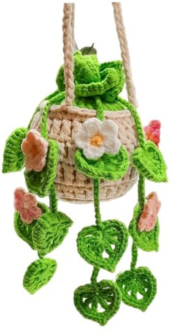 Crochet Hanging Plant for Car Decorative Portable Cute Plant Flower Aesthetic Car Hanging Accessories for Drivers Auto Accessories