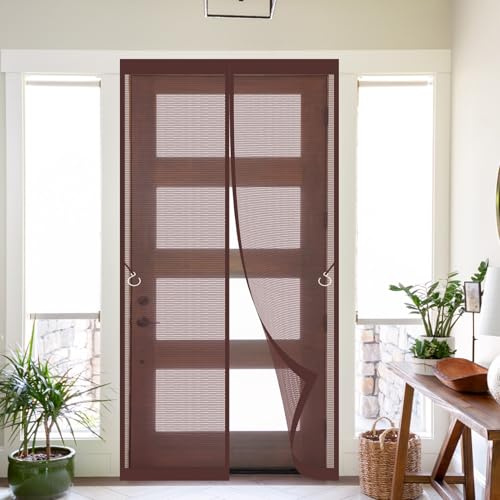 Zanzariera Magnetica 90 x 200 cm Zanzariera Magnetica per Porta Non È Necessario Praticare Fori Chiude da Sola Tenda Porta Finestra, Marrone