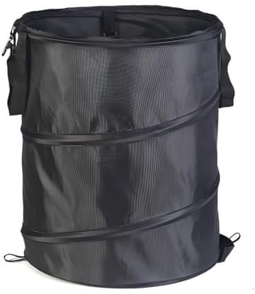 Portable Collapsible Trash Can, Waterproof Oxford Cloth, Black, Outdoor Camping Garden Waste Bin with Sturdy Handles (Black)