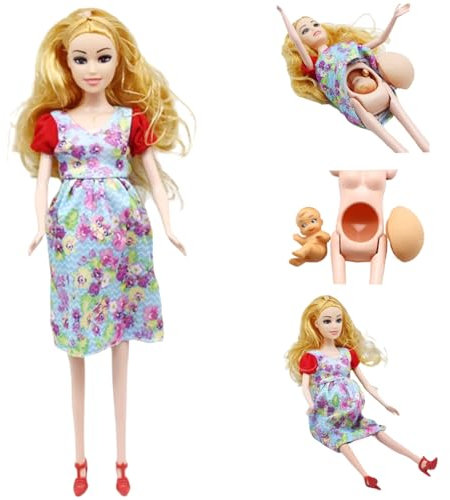 SWEETBIUTI Poupée Enceinte, 11, 8 Jouet mère Enceinte avec du Caoutchouc créatif de poupée bébé avec Un bébé dans Ses Accessoires de Jeu Jeu pour Enfants