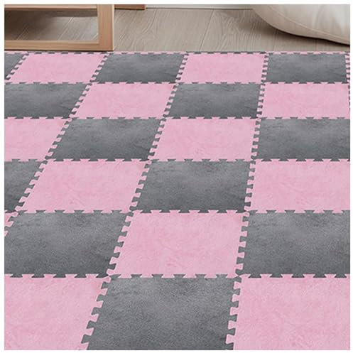 12 Pcs Soft Interlocking Carpet Tiles,Thick Plush Foam Mats for Floor,Carpet Puzzle Mats for Protective,Easy DIY Installation,Blue+Khaki