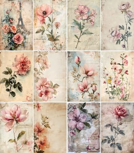 Carta di riso floreale vintage, 20 x 26,5 cm (6 fogli) – 6 x carte per decoupage per collage, tecnica mista, creazione di biglietti e artigianato, decoupage CRAFT KREATIVELY