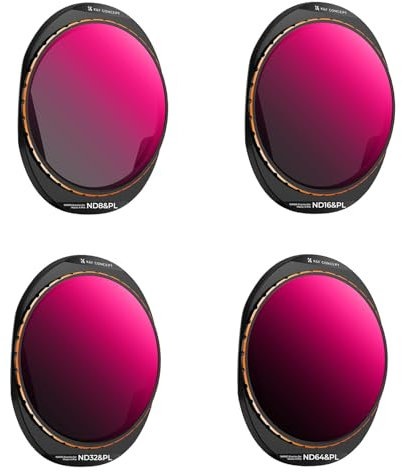 K&F Concept 4 Pack Push-in Fit ND/PL Filter Kit Kompatibel mit DJI Mavic 4 PRO, ND8/PL ND16/PL ND32/PL ND64/PL Neutraldichte-Polarisationsfilter zur Blendungsreduzierung und Lichtschutzfilter
