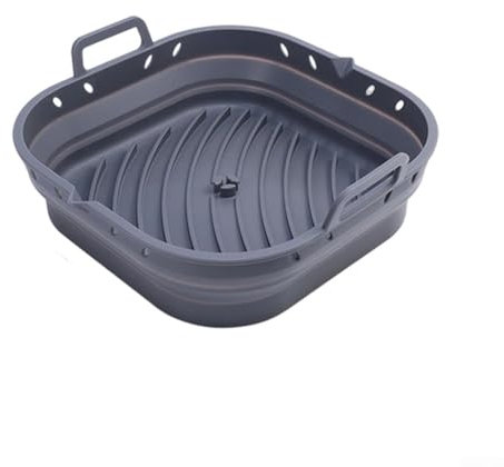 Air Fryer Silicone Baking Tray, Foldable Air Fryer Liner, With Oil Spout, Compatible With For Most Air Fryers Models, 23 * 22 * 6cm(Folding square gray)