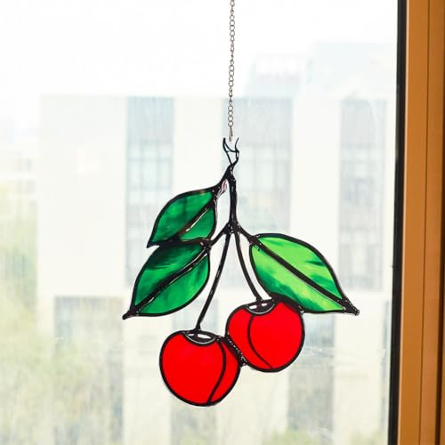 BEAMARKER Sonnenfänger Mit Roter Kirsche Gebeiztes Acryl Fenster Hängeornament Für Drinnen Und Draußen Für Zuhause Garten Terrasse Autospiegel Party Dekoration Hochzeit Geburtstag Geschenke Für Famili